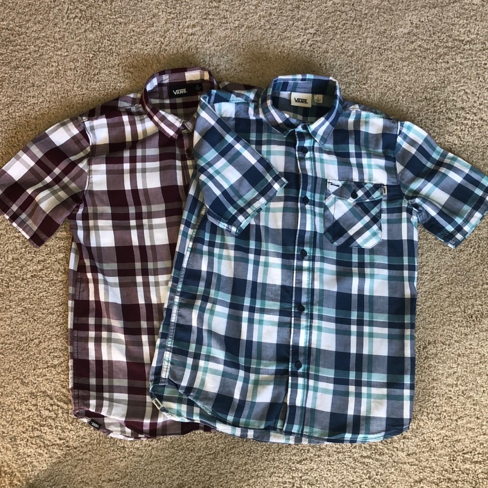 Lot of 2 Vans short sleeve button up shirts Boys L